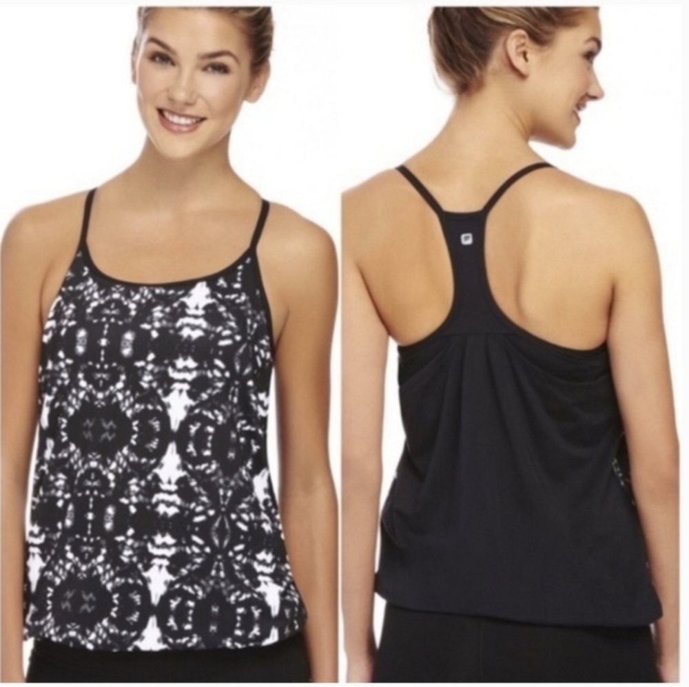 Fabletics Black & White Strappy Open Back Workout Tank Top ✨🖤💪